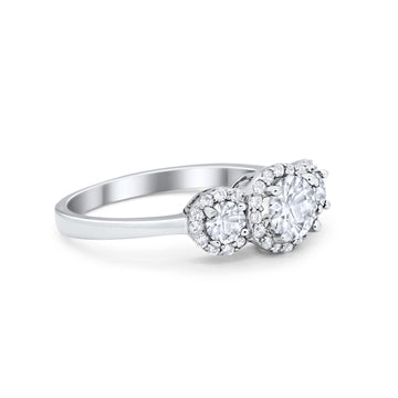 Three Stone Simulated Cubic Zirconia Wedding Ring 925 Sterling Silver